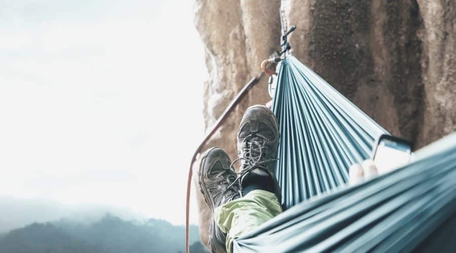 hammock hanging on cliff face